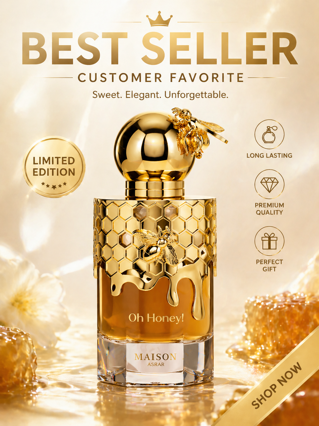 Perfume Fragrance Time - Luxurious Golden Bee Honey Perfume High
